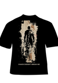 Black t-shirt with Krav Maga graphic design and text 'Chaos Doesn't Break Me' on a white background