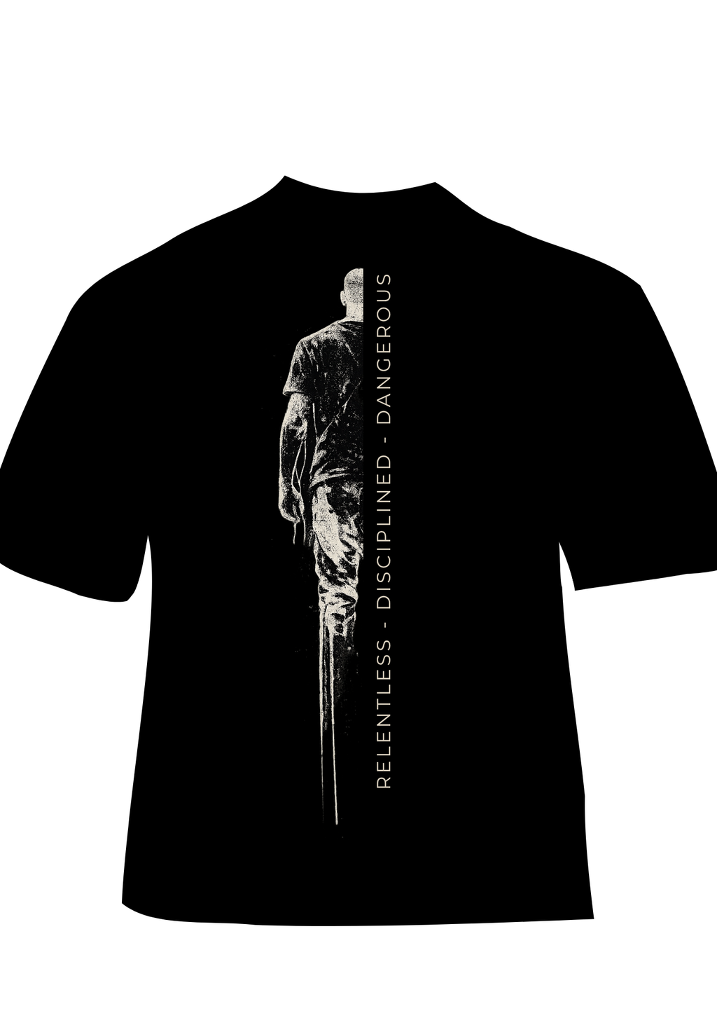 Black t-shirt with a Krav Maga inspired graphic design and text on a white background